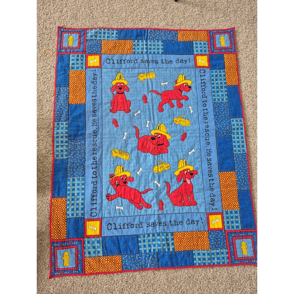 Clifford the Big Red Dog Saves the Day Quilted Baby Blanket Fireman Theme